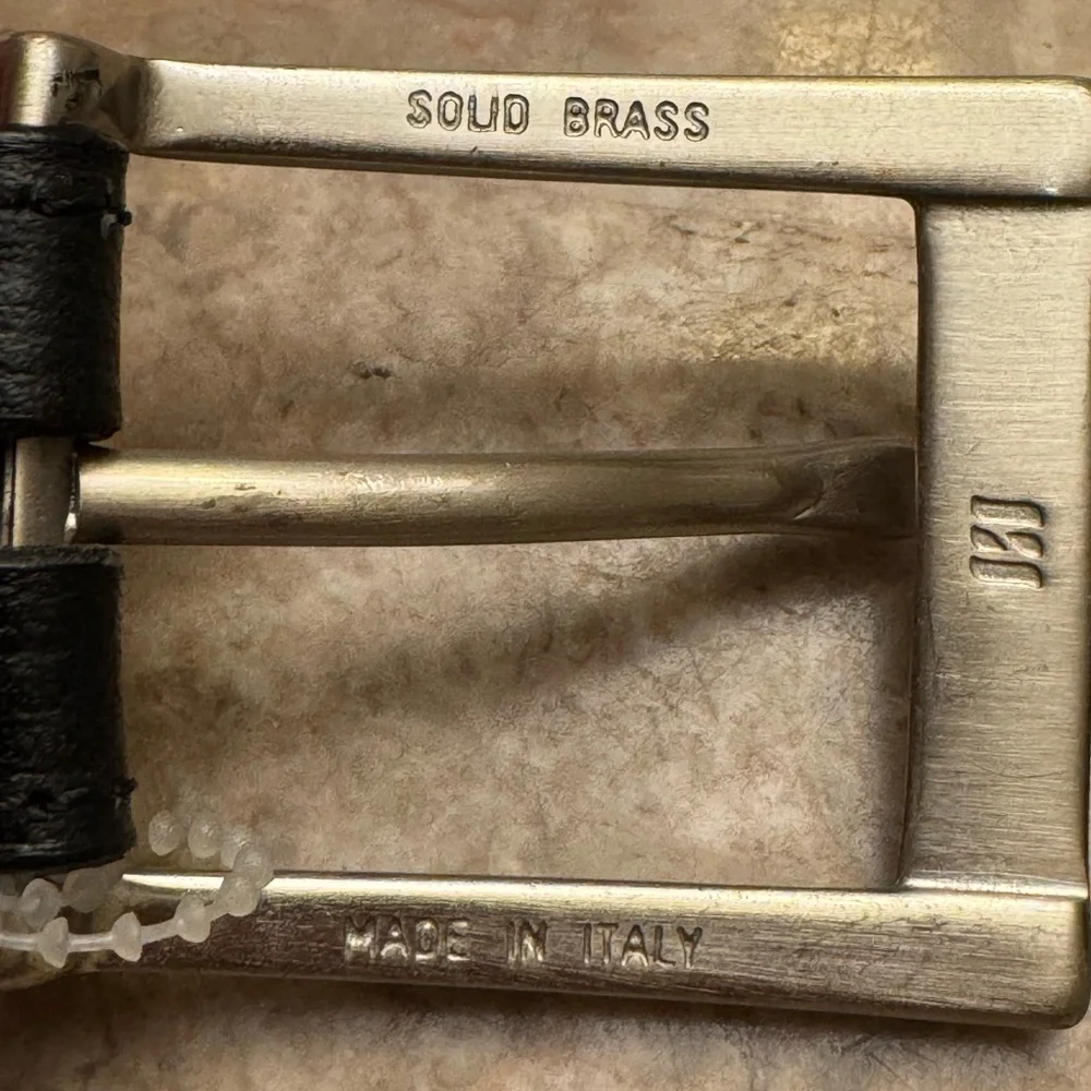 BRUNO MAGLI BLACK LEATHER DESIGNER MENS BELT SILVER BRASS BUCKLE SIZE 34 ITALY